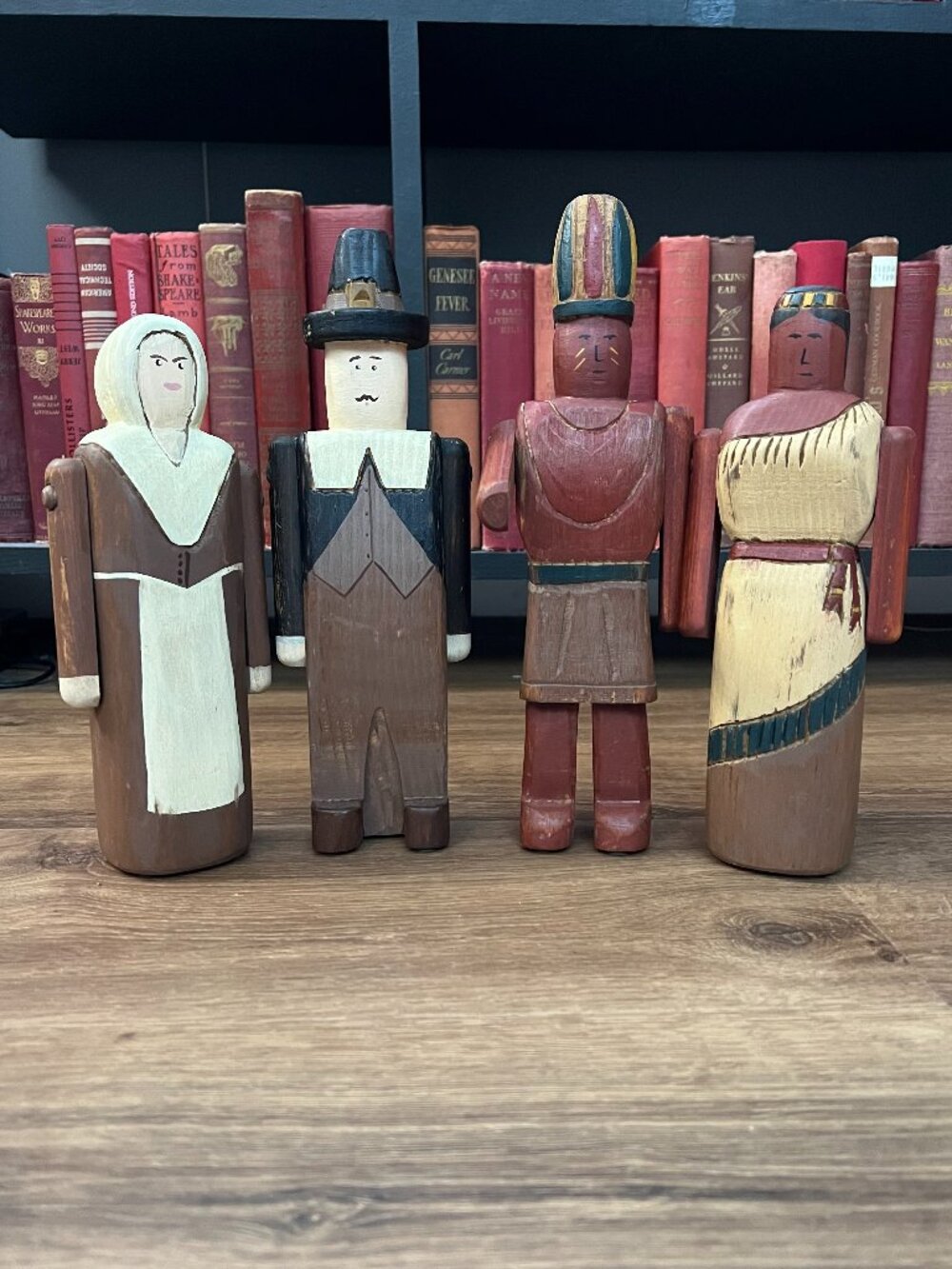 Wolf Creek Hand Carved Thanksgiving Pilgrims & Indians Native American Folk Art